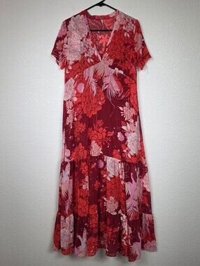 Free People Red XS Floral Boho Maxi Dress